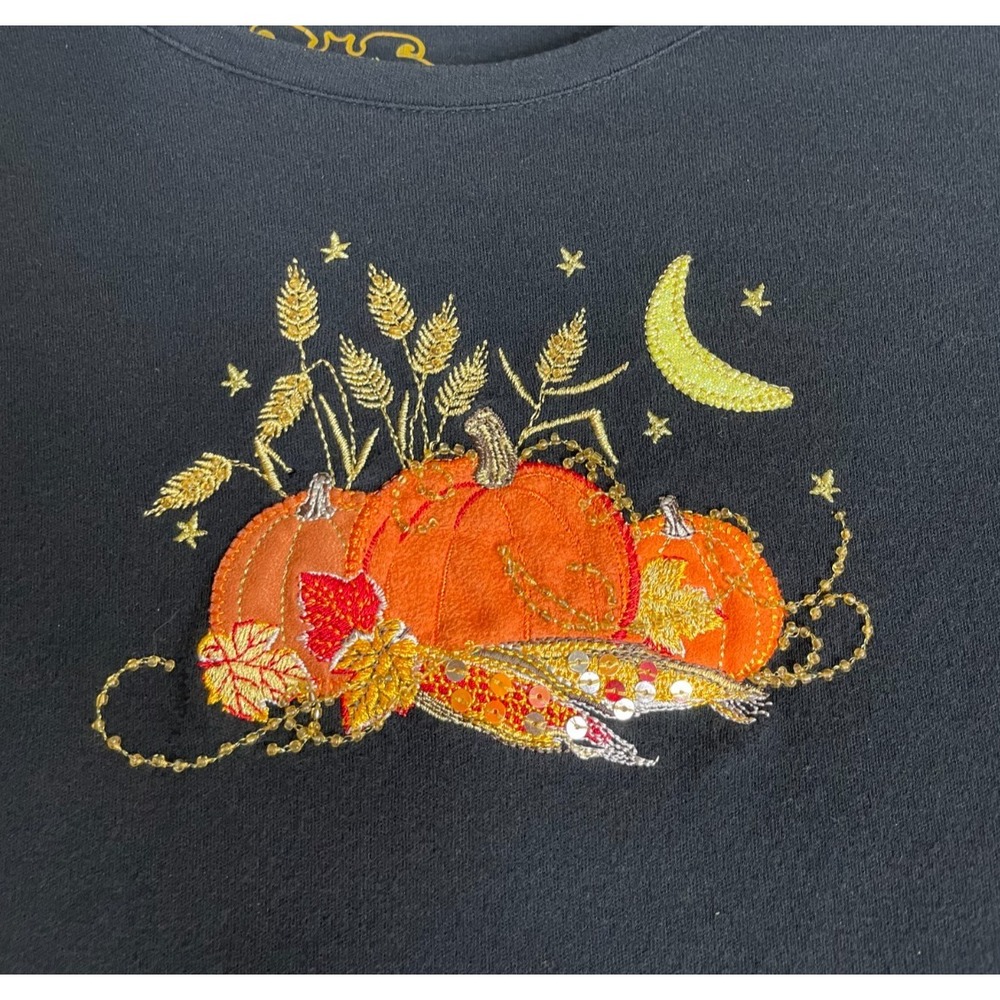 Womens Large 12/14 Fall‎ Pumpkin Halloween Embroidered Top Shirt Long Sleeve